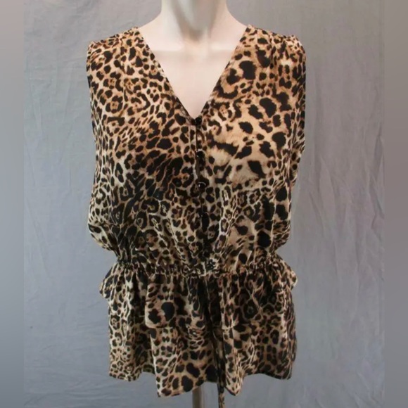 Pleione leopard print sleeveless tulip blouse women’s size XL - Picture 2 of 9